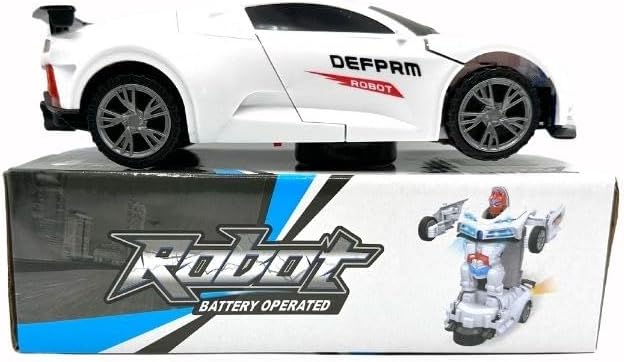 Battery Operated Robot Toy Car, White and Black, Defpam Robot